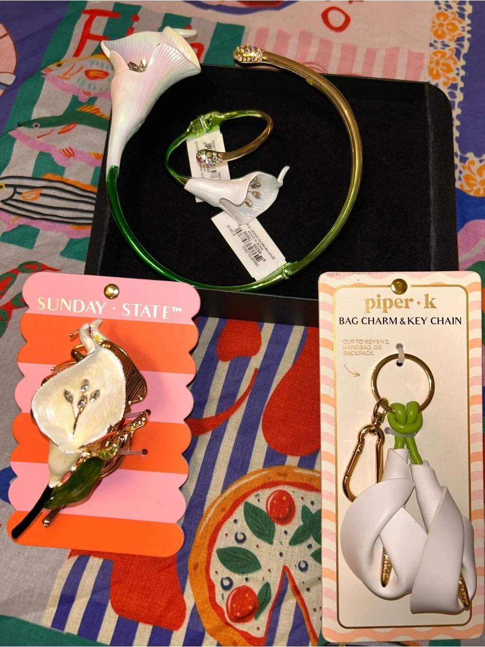 NWT Piper K White Calla Lily Bag Charm & Key Chain
